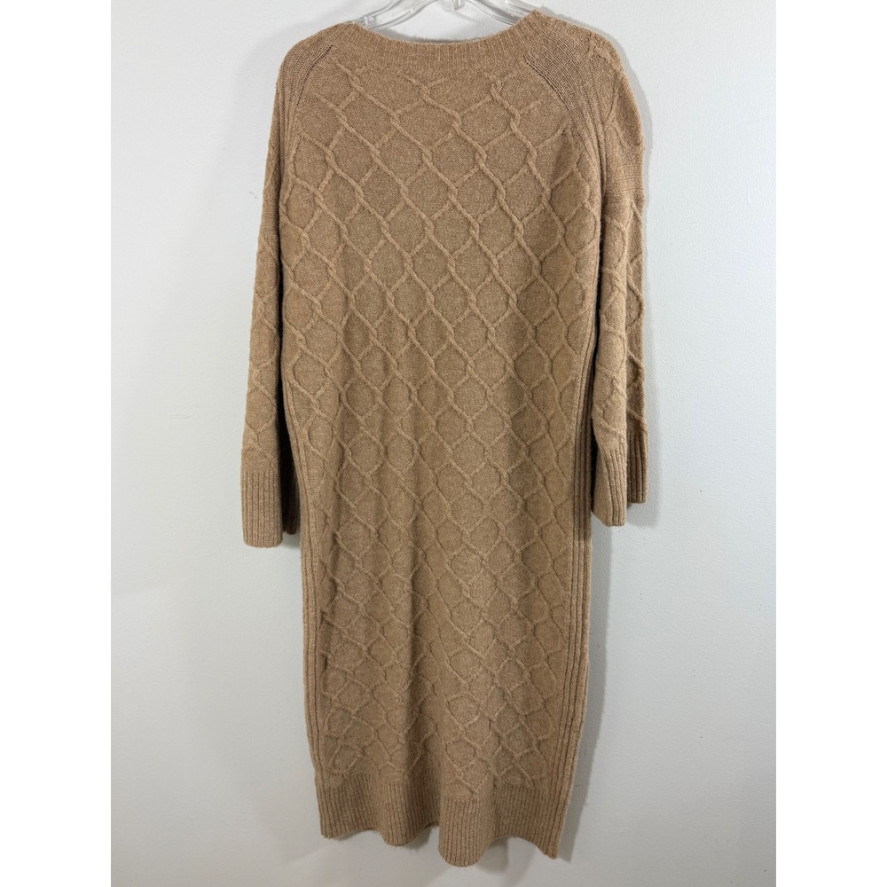 J.Crew Camel Merino Wool Alpaca Sweater Dress S/M Midi Cable Knit Cozy Fall - Picture 2 of 8